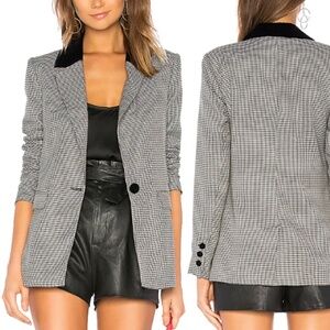 L’Academie Lynn Blazer Black Houndstooth Velvet Collar XXS Revolve